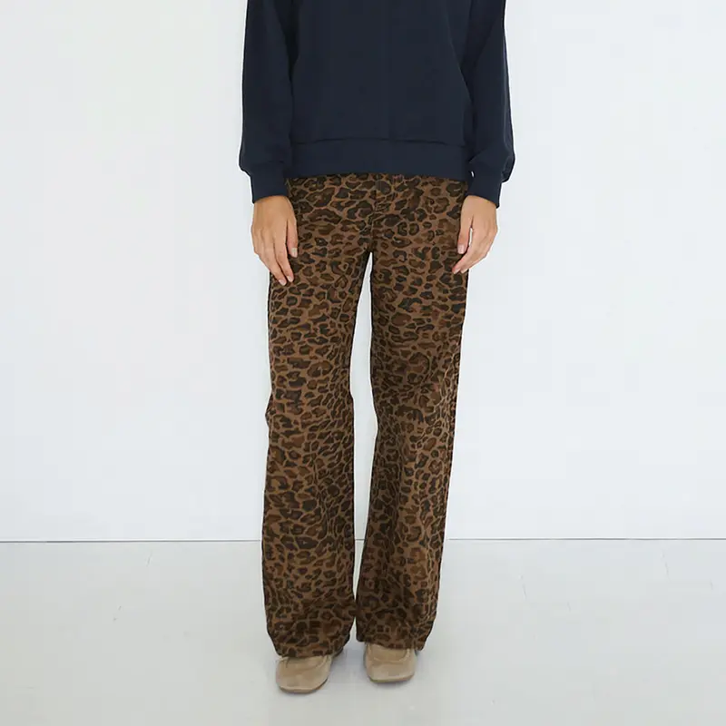 Animal Print Berta Denim Trousers in Mocha by The Tiny Big Sister