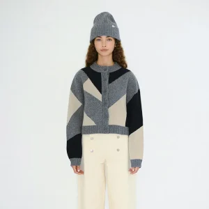 Belen Geometric Cardigan in Dark Grey Melange by The Tiny Big Sister