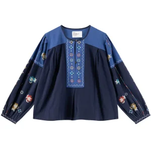 Chuki Shirt in Blue Embroidery by Leon & Harper