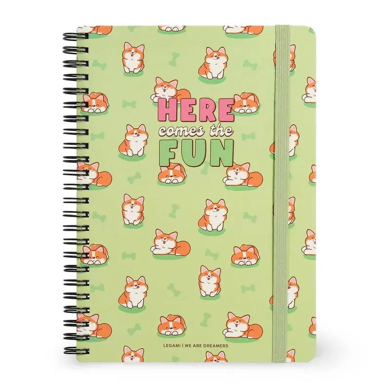 Green Corgi A5 Lined Spiral Bound Notebook by Legami