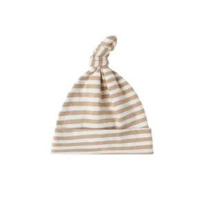 Knotted Baby Hat in Gold Stripe by Quincy Mae