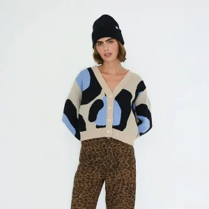 Nora Animal Print Cardigan in Dark Vanilla by The Tiny Big Sister