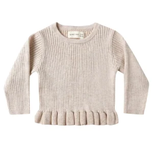Rib Knit Peplum Top in Oatmeal by Quincy Mae