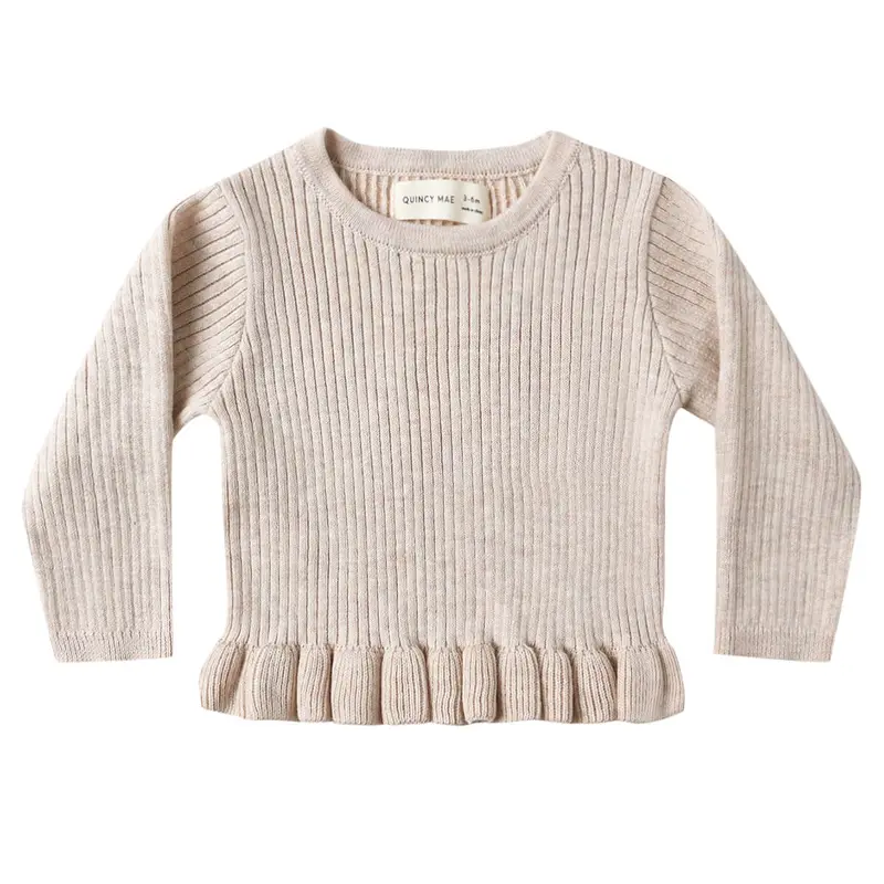 Rib Knit Peplum Top in Oatmeal by Quincy Mae