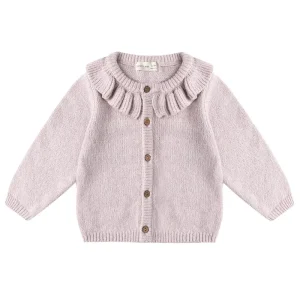 Ruffle Collar Cardigan in Lilac by Quincy Mae