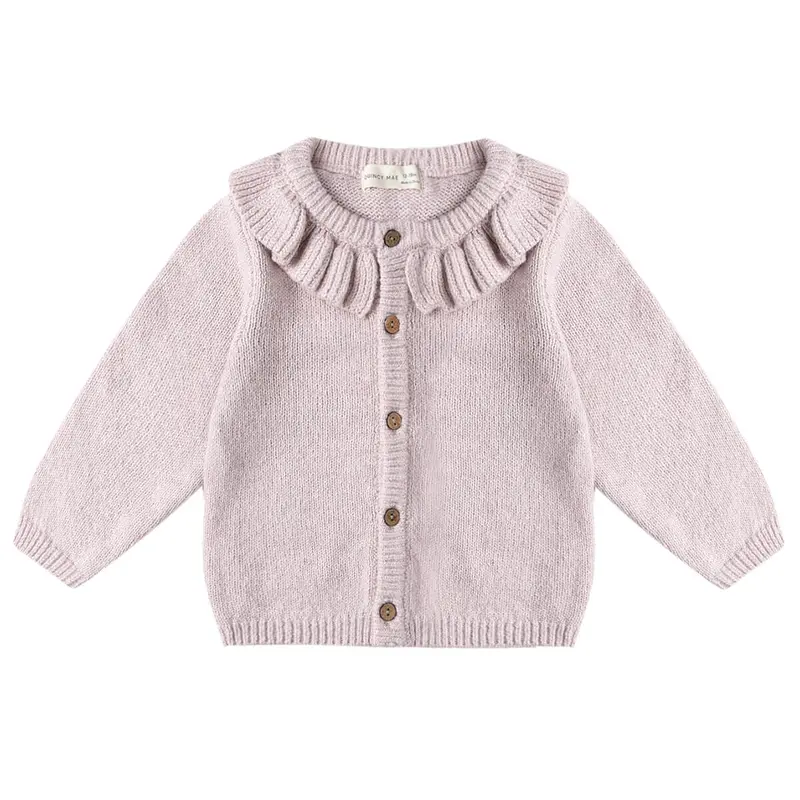 Ruffle Collar Cardigan in Lilac by Quincy Mae