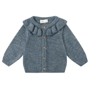 Ruffle Collar Cardigan in Ocean by Quincy Mae
