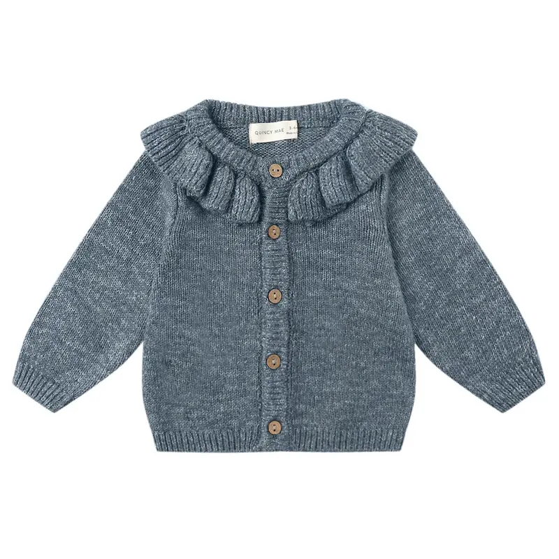 Ruffle Collar Cardigan in Ocean by Quincy Mae