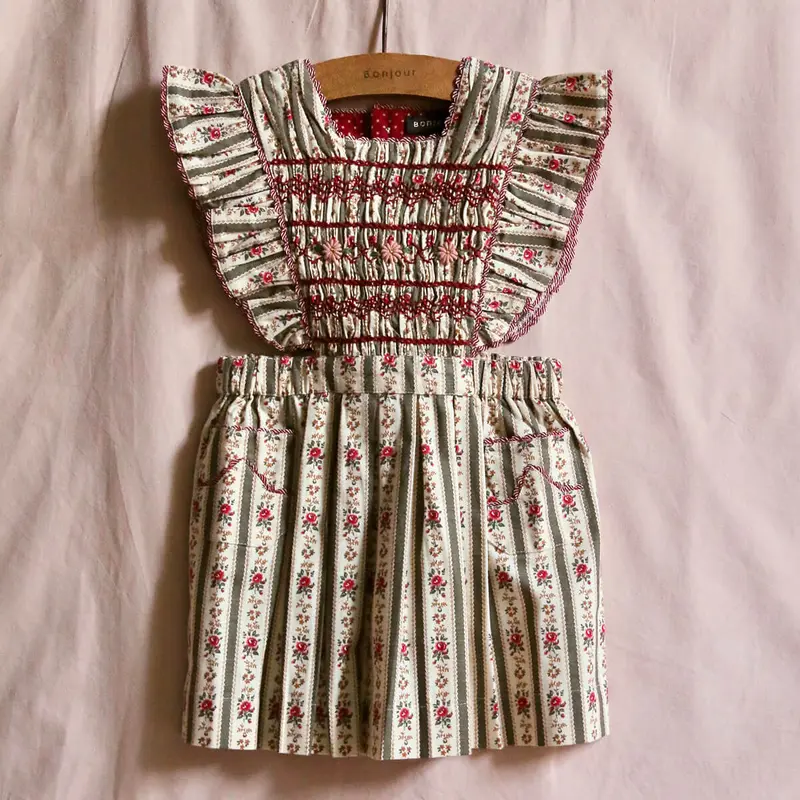 Apron Dress in Tapestry Khaki Stripe by Bonjour