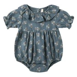 Collared Romper in Blue Floral by Quincy Mae