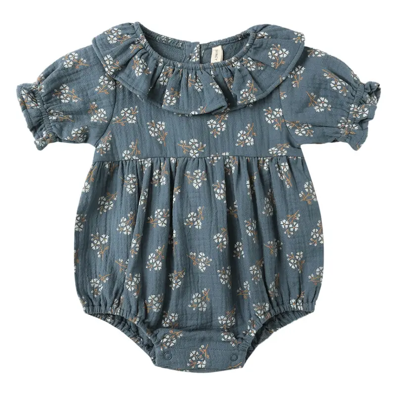 Collared Romper in Blue Floral by Quincy Mae