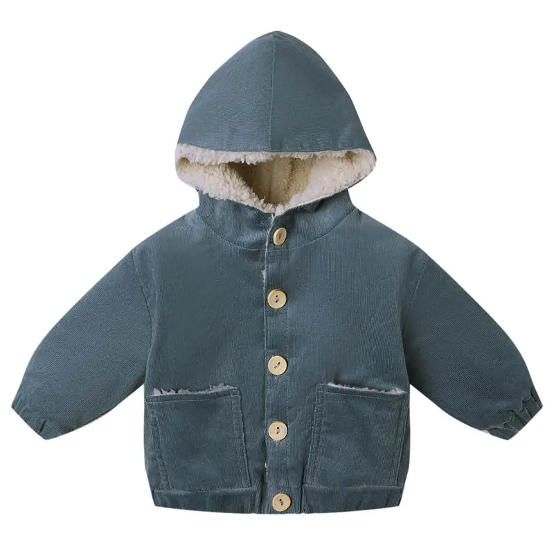 Corduroy Hooded Jacket in Ocean by Quincy Mae