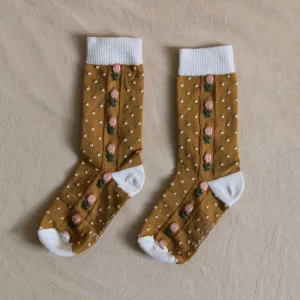 Dots Flowers Socks in Camel by Bonjour