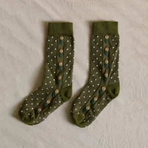 Dots Flowers Socks in Green by Bonjour