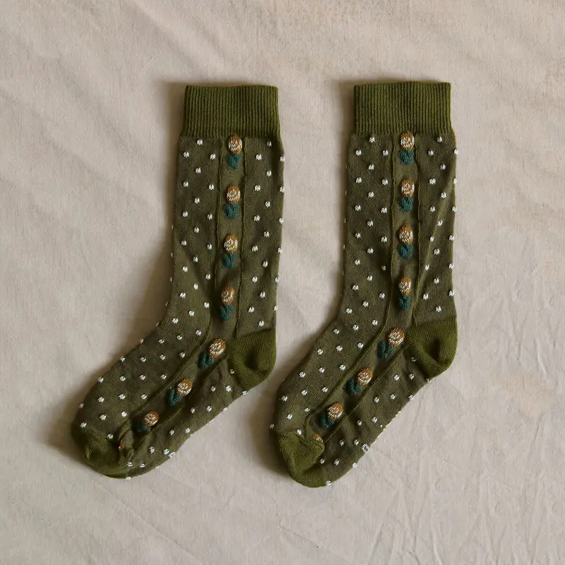 Dots Flowers Socks in Green by Bonjour