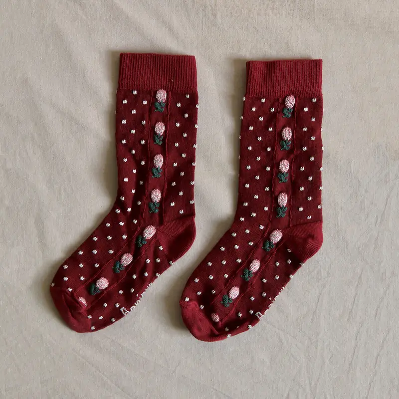 Dots Flowers Socks in Red by Bonjour