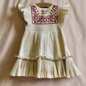 Dress in Pleated Ivory Taffeta by Bonjour