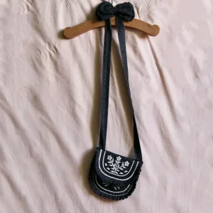 Embroidered Bag & Hair Clip in Black Denim by Bonjour