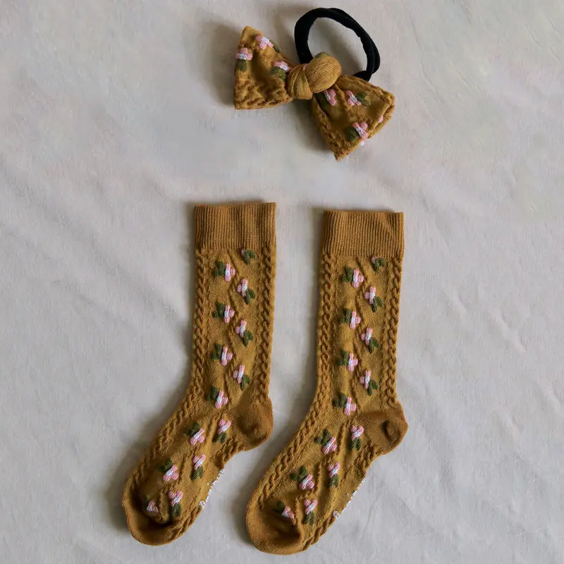 Farandole Socks With Hair Bow in Camel by Bonjour