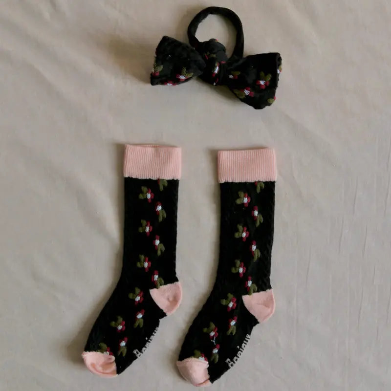 Farandole Socks With Hair Bow in Pink/Black by Bonjour