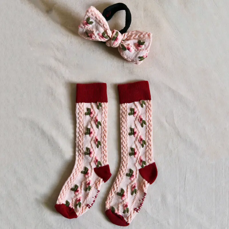 Farandole Socks With Hair Bow in Red/Pink by Bonjour