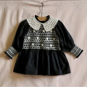 Handsmock Blouse in Black Dot Print by Bonjour