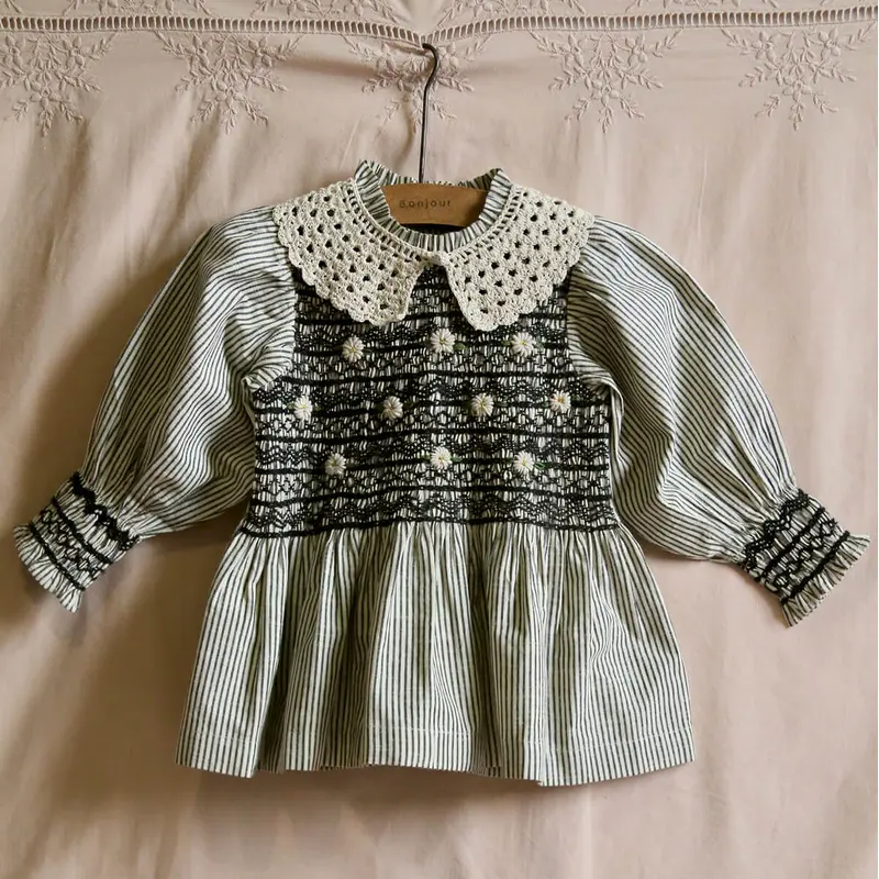 Handsmock Blouse in Black Stripe by Bonjour