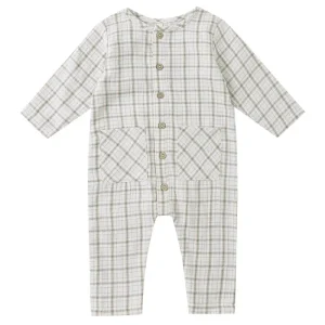 Pocketed Woven Jumpsuit in Blue Plaid by Quincy Mae