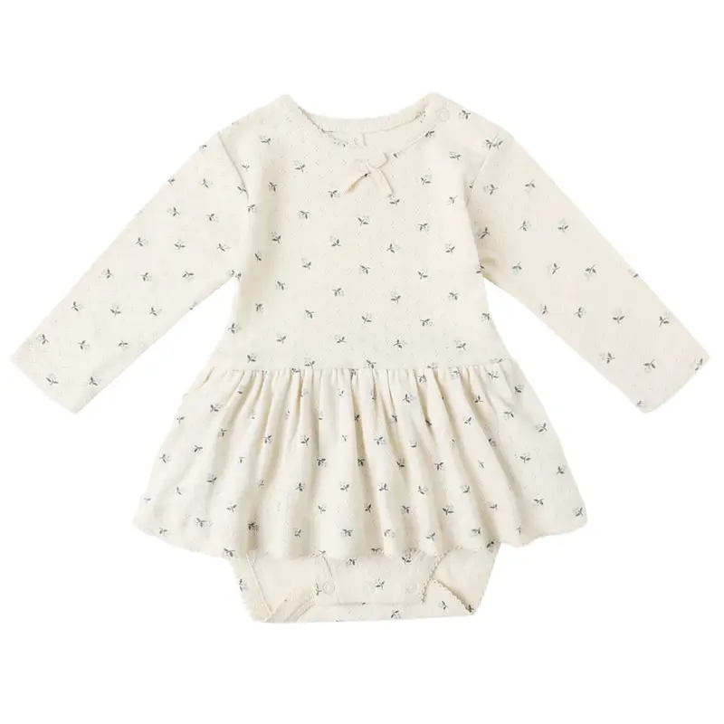 Pointelle Skirted Bodysuit in Blue Ditsy by Quincy Mae