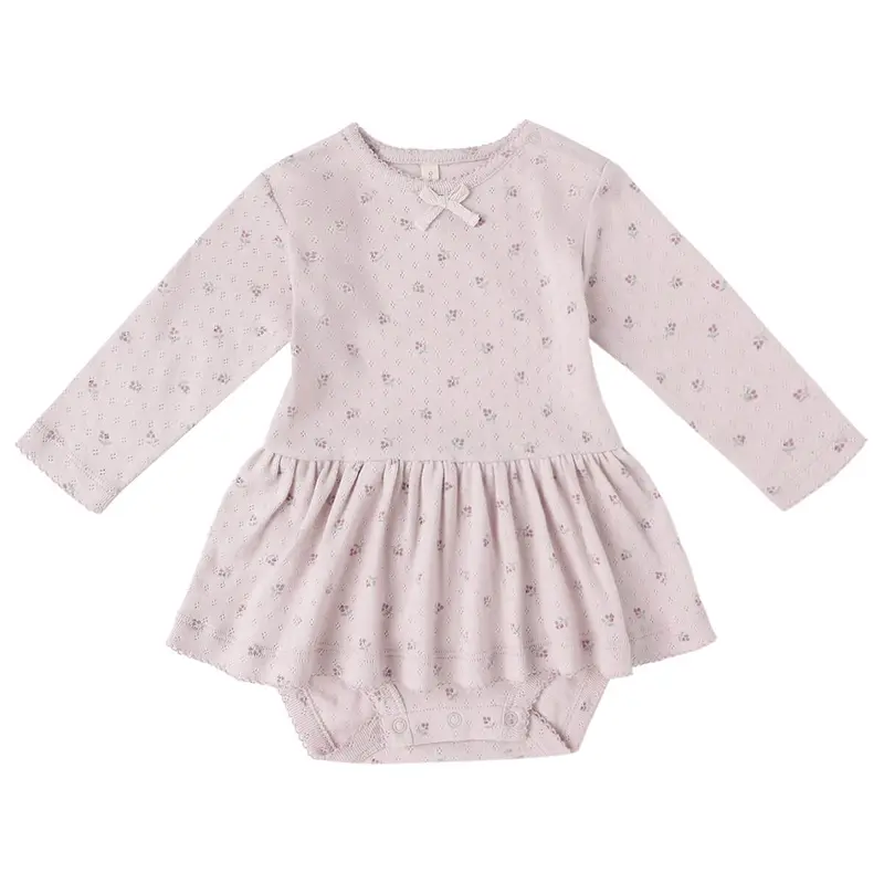 Pointelle Skirted Bodysuit in Lilac Ditsy by Quincy Mae