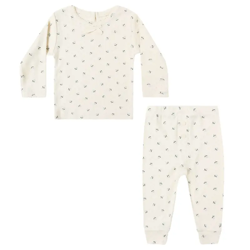 Pointelle Tee and Legging Set in Blue Ditsy by Quincy Mae