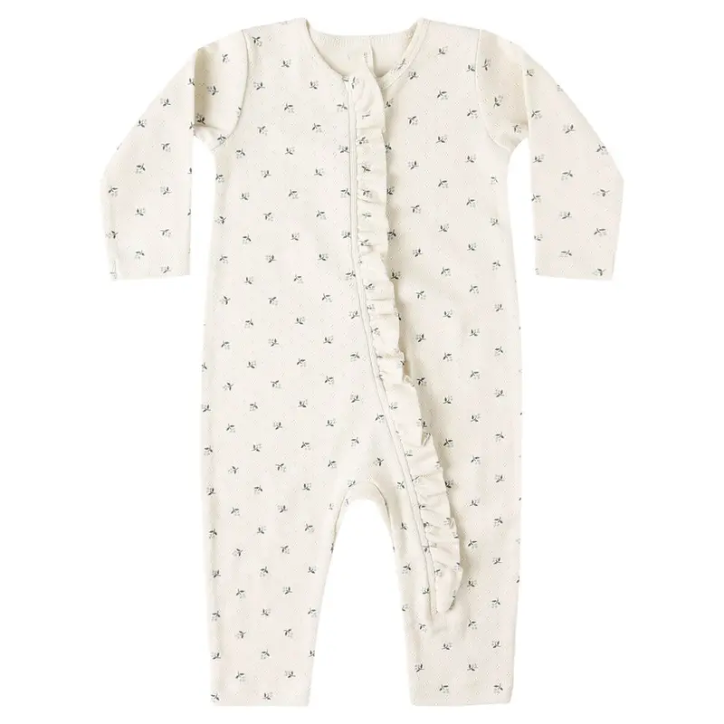 Ruffle Jumpsuit in Blue Ditsy by Quincy Mae