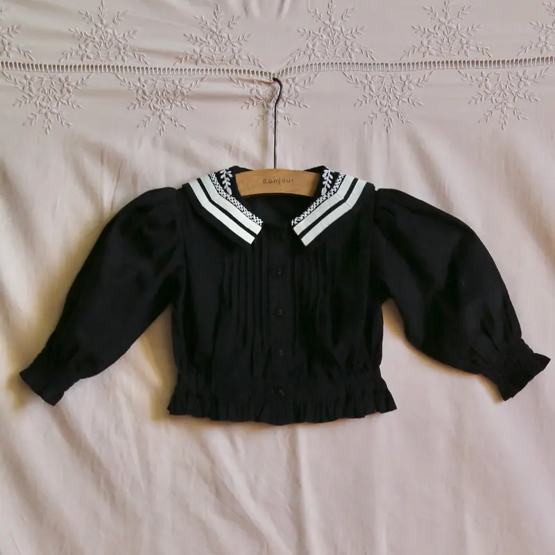 Sailor Blouse in Black Baby Cord by Bonjour