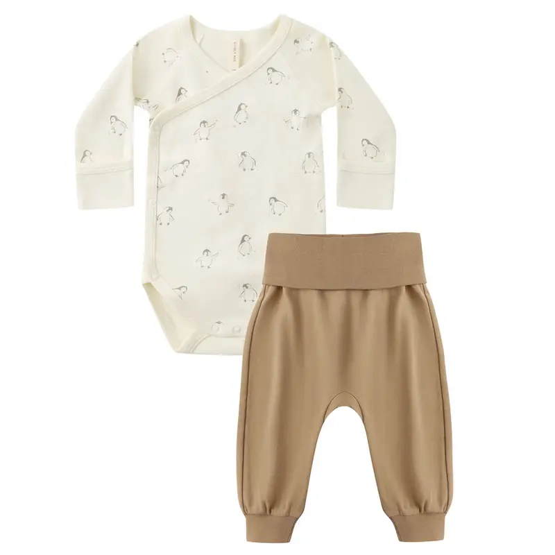 Side Snap Bodysuit and Pant Set in Penguins by Quincy Mae
