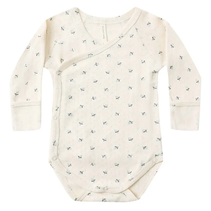 Side Snap Bodysuit in Blue Ditsy by Quincy Mae