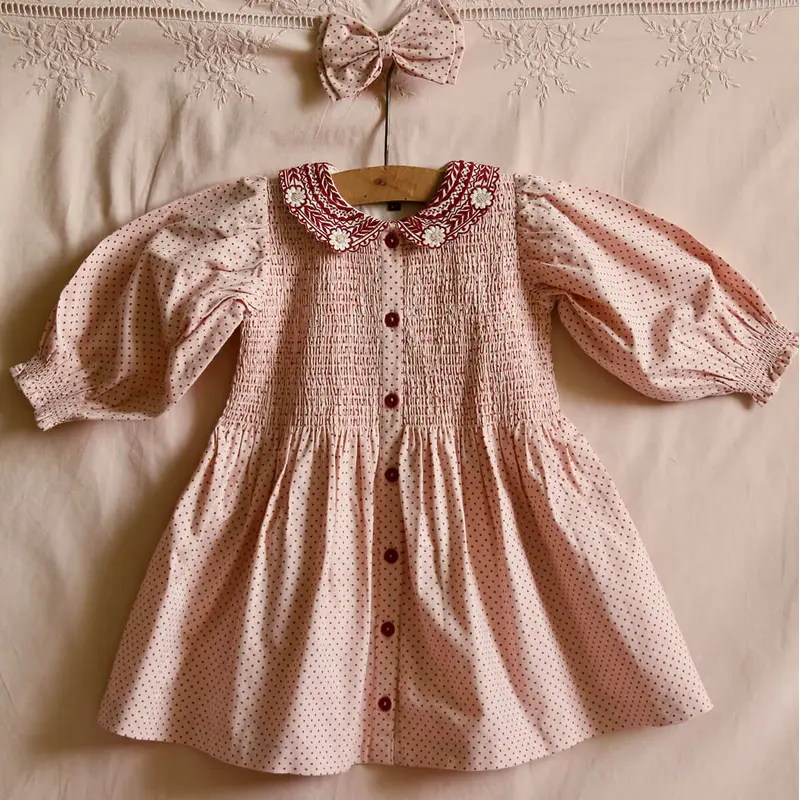 Tunique With Hair Clip in Pink Dot Print by Bonjour