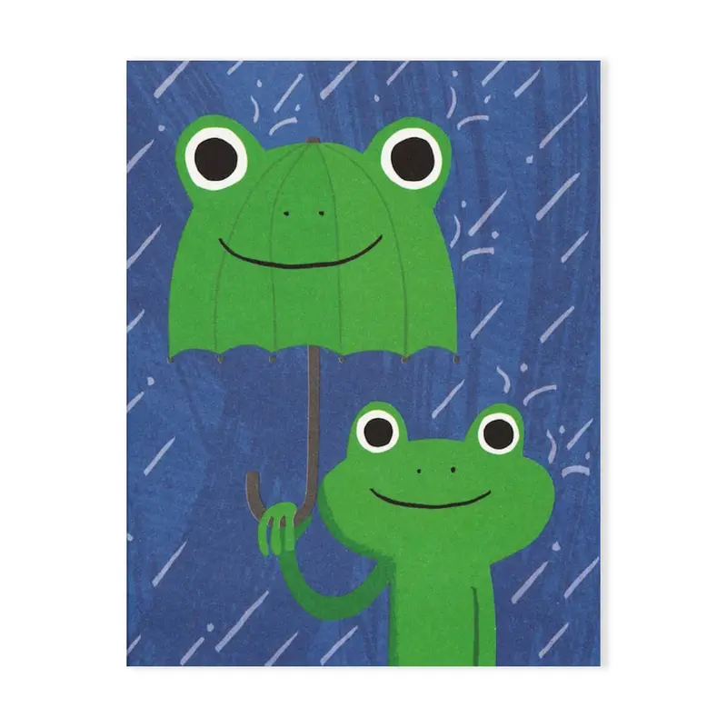 Frog Brolly Mini Greetings Card by Lisa Jones Studio