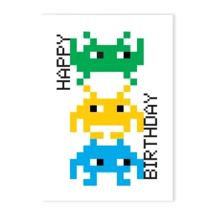 Invader Stack Birthday Greetings Card by Dicky Bird