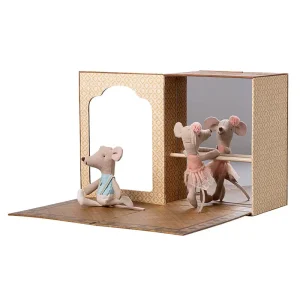 Little Brother and Sister Ballet Mice in Dance Studio by Maileg