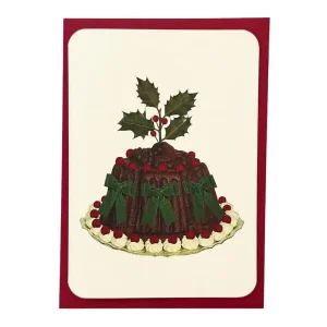 Plum Pudding Green Bows Christmas Greetings Card by Canonbury Press
