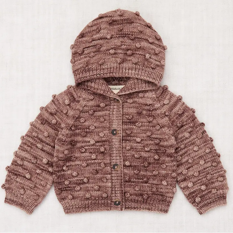 Baby Hooded Popcorn Cardigan in Affogato by Misha & Puff