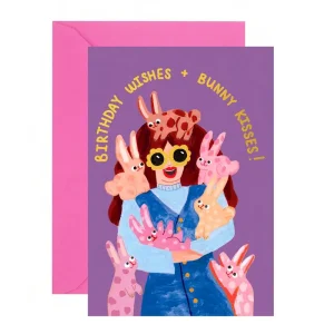 Bunny Kisses Birthday Greetings Card by Ickaprint