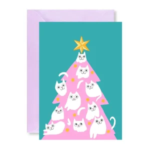 Christmas Cat Tree Greetings Card by Ickaprint