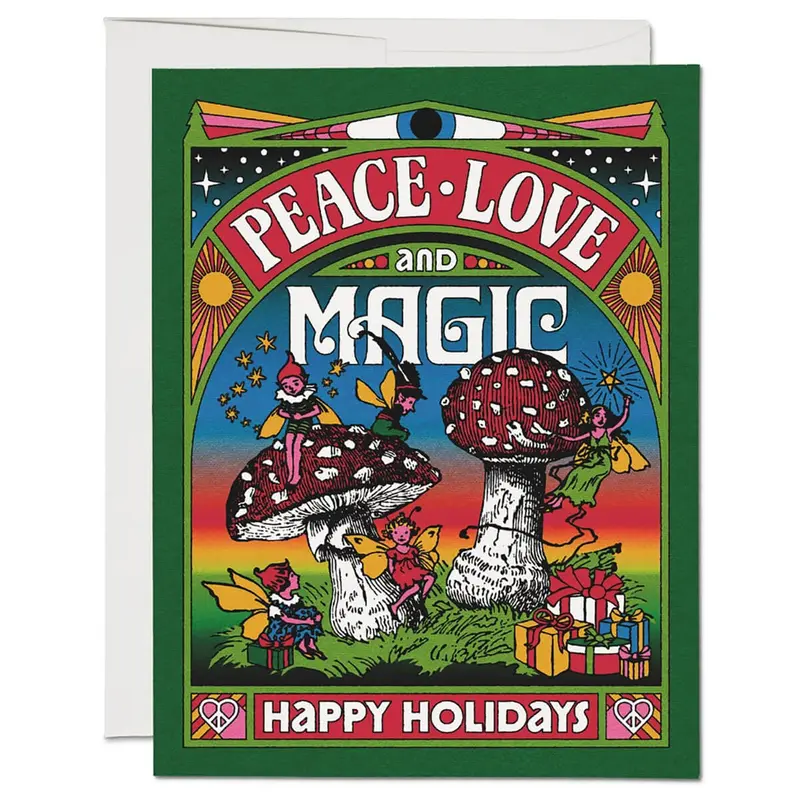 Peace Love Magic Christmas Greetings Card by Red Cap Cards