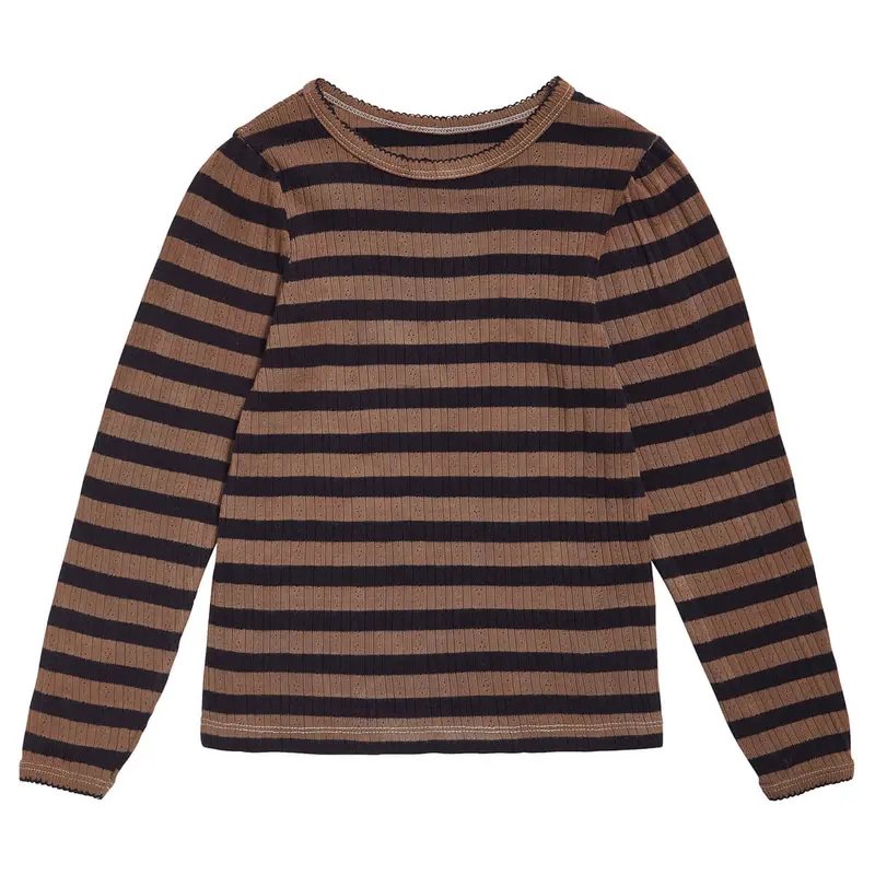 Pointelle Tee in Nutmeg Stripe by Little Cotton Clothes