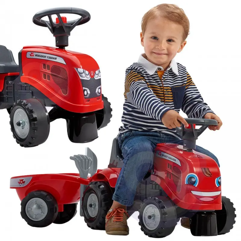 Baby Massey Ferguson Ride-on Tractor With Trailer, Rake & Shovel