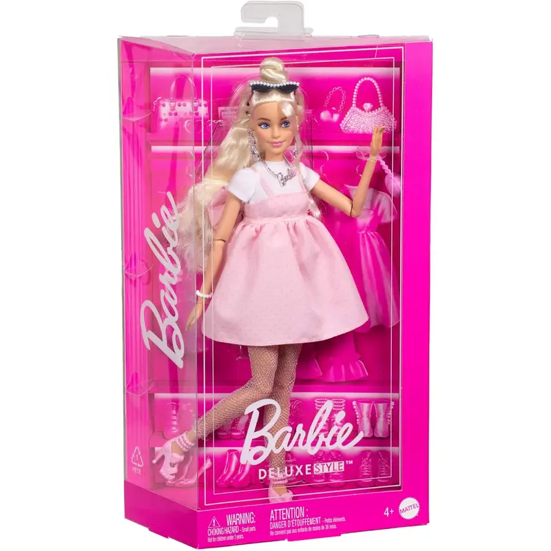 Barbie Deluxe Style Doll #3 in Pastel Pink Barbiecore Dress With Oversized Bow, Blond Hair