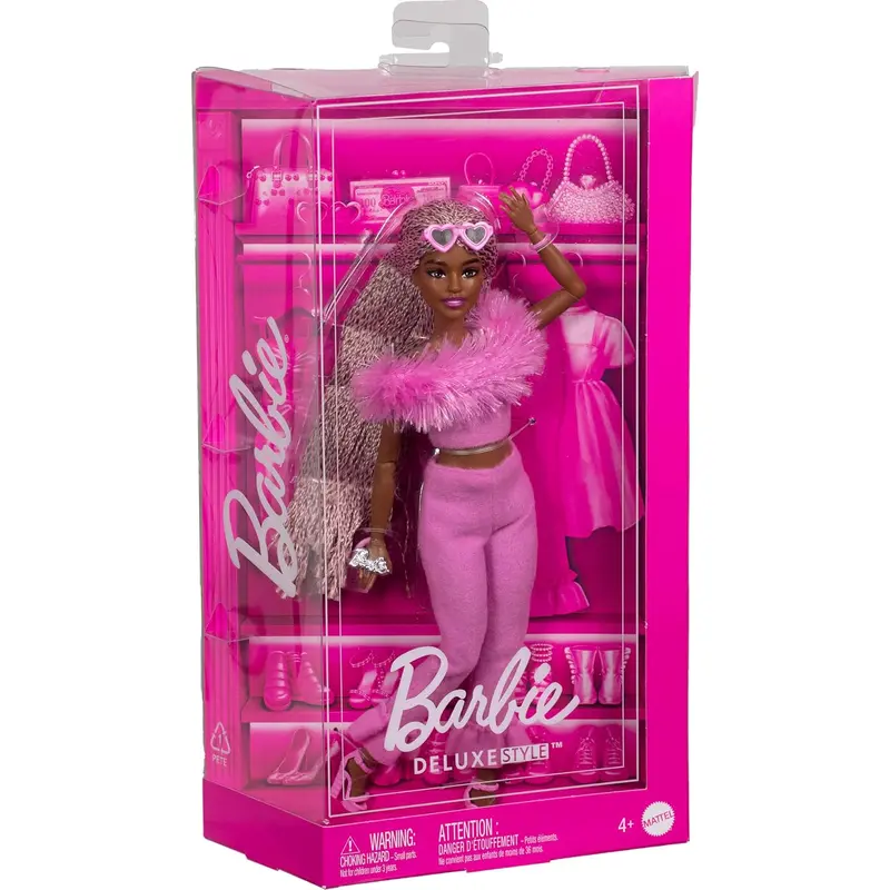 Barbie Deluxe Style Doll #4 in Soft Pink Jumpsuit, Pink And Brown Braided Hair