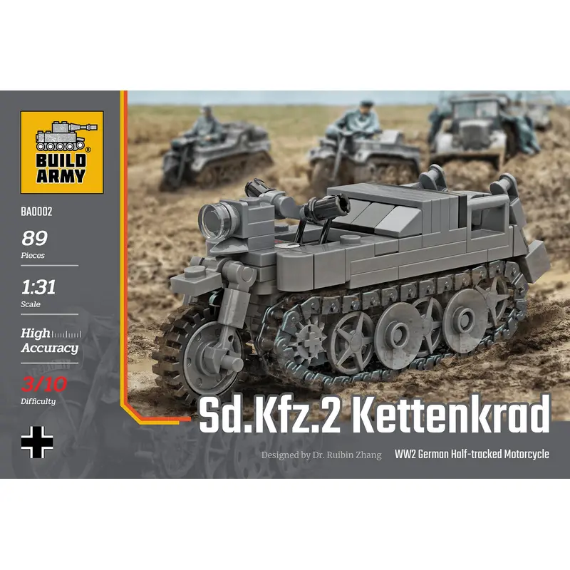 Build Army German Half Track Motorcycle 89 pieces