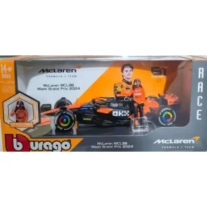 Bburago McLaren MCL38 2024 1:24 Scale Miami Grand Prix with Oscar Piastri Figure